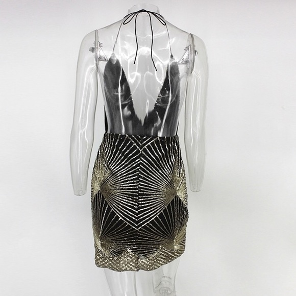 Black & Gold Sparking Sequin Cocktail Club Dress - Picture 6 of 8